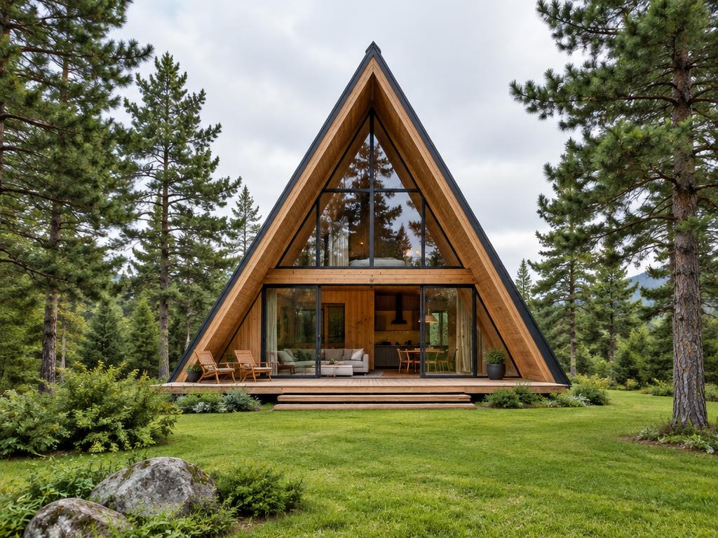 Referencia visual ilustrativa de una cabaña A-Frame