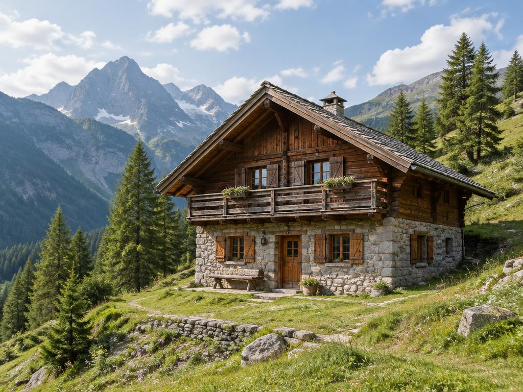 Referencia visual ilustrativa de una cabaña Alpina